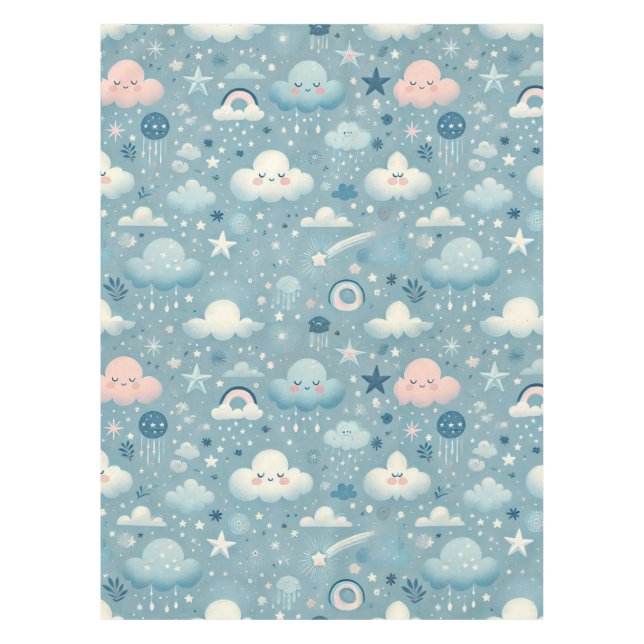 Mantel Patrón caprichoso de cielo con nubes, estrellas -  (Anverso)