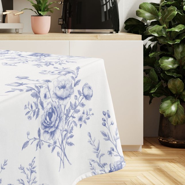 Mantel Patrón clásico de flores azules Toile azul francés (In situ)