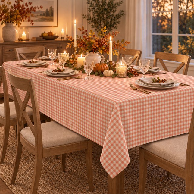 Mantel Patrón clásico de gingham de naranja simple (Orange watercolor gingham tablecloth adds classic farmhouse charm to your dining space.)