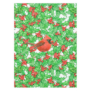 Mantel Patrón de acuarela de bayas cardinales y holadas