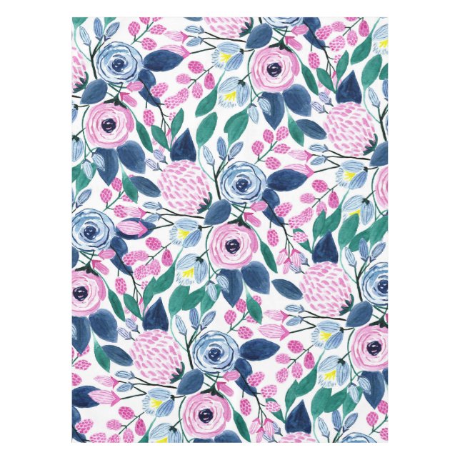 Mantel Patrón de acuarela de las flores de la marina rosa (Anverso)