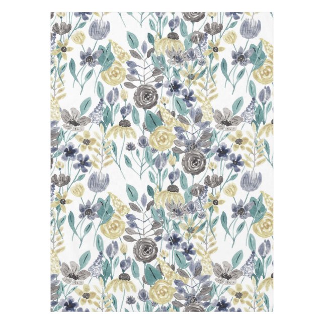 Mantel Patrón de acuarela floral amarillo gris moderno (Anverso)