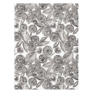 Mantel Patrón de acuarela floral blanco y negro moderno