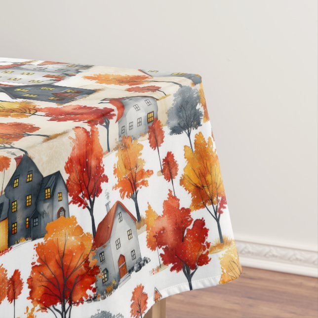 Mantel Patrón de aldea de bosques de acuarela rústica (In Situ)