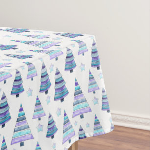 Mantel Patrón de árbol de navidad azul violeta moderno