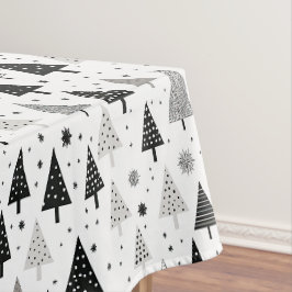 Mantel Patrón de árbol de Navidad negro, blanco y gris