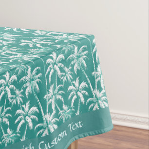 Mantel Patrón de árbol de palma blanco azul turquesa vint