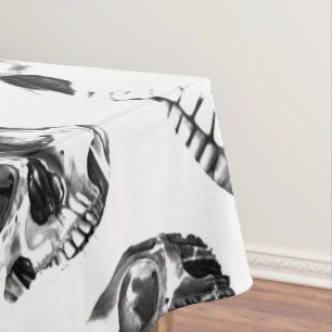 Mantel Patrón de arte de cráneo de esqueletos blancos y n