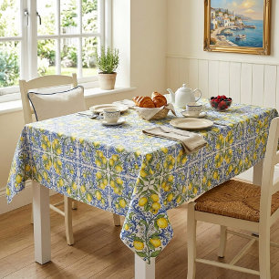 Mantel Patrón de azulejos azules de limón italiano medite