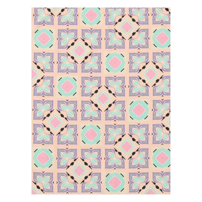 Mantel Patrón de baldosas geométricas pastel | Rosa menta (Anverso)
