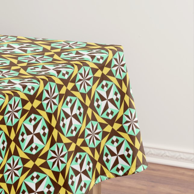 Mantel Patrón de Barcelona amarillo azul marrón vintado (In Situ)