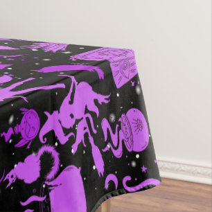 Mantel Patrón de brujas voladoras.Negro morado BG