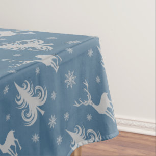 Mantel Patrón de ciervo de Navidad azul festivo 