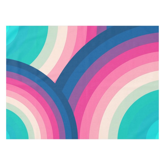Mantel Patrón de círculos de arcoiris retro colorido | (Frente (Horizontal))
