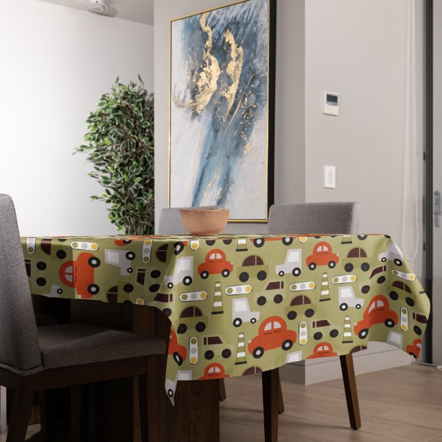 Mantel Patrón de coches de Naranja de luces de tráfico (toy car tablecloth)