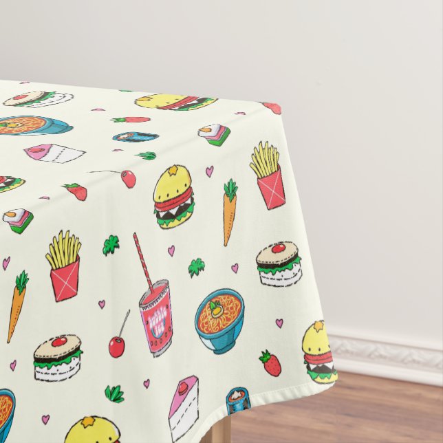 Mantel Patrón de comida colorida y suave en blanco (In Situ)