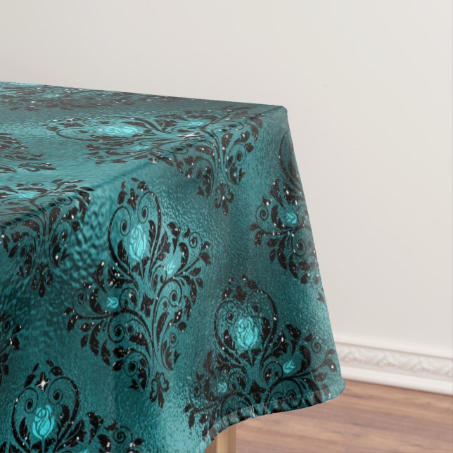 Mantel Patrón de damasco con brillo ombre azul verde glam (In Situ)