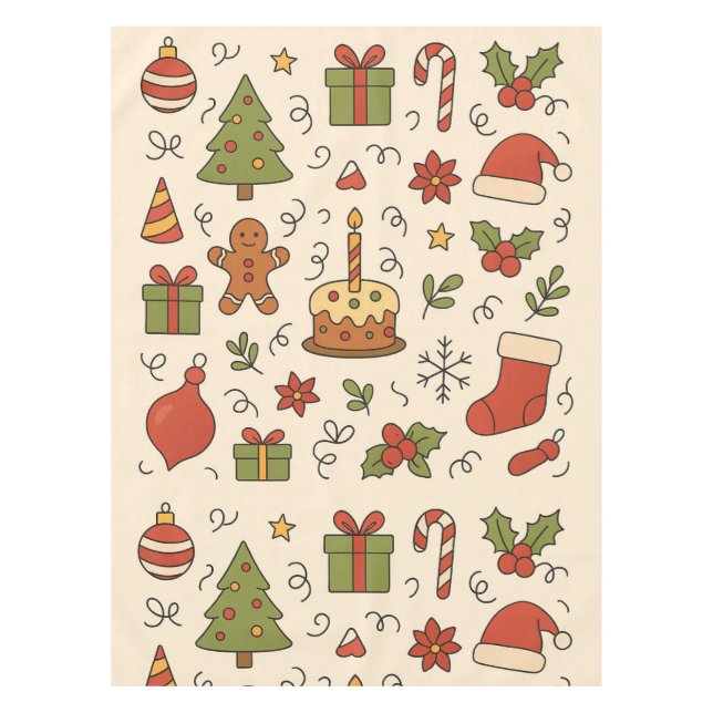 Mantel Patrón de Doodle Navideño Alegre (Anverso)