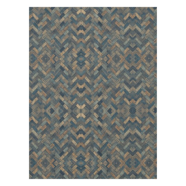 Mantel Patrón de espiga en gris marrón azul (Anverso)