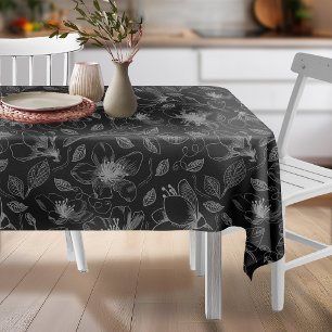 Mantel Patrón de esquema floral esbozado gris/negro ID939