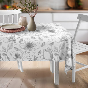 Mantel Patrón de esquema floral esbozado gris/qué ID939