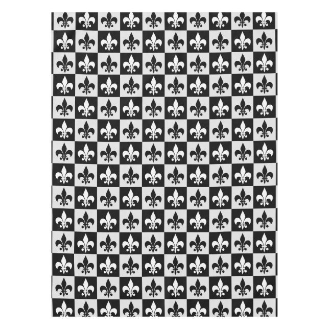 Mantel Patrón de flor blanco negro controlado-De-Lis (Anverso)