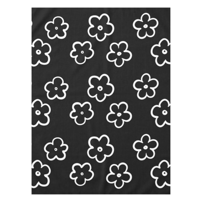 Mantel Patrón de flor blanco y negro (Anverso)