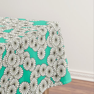 Mantel Patrón de flores Art Decó - blanco sobre turques
