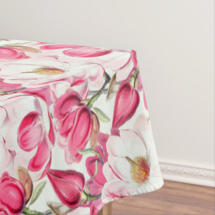 Mantel Patrón de flores de magnolia rosa de color de agua