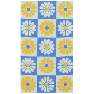 Mantel Patrón de flores de mod retro en azul y amarillo
