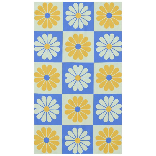 Mantel Patrón de flores de mod retro en azul y amarillo (Anverso)