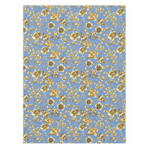Mantel Patrón de flores doradas B01 LBlue BG