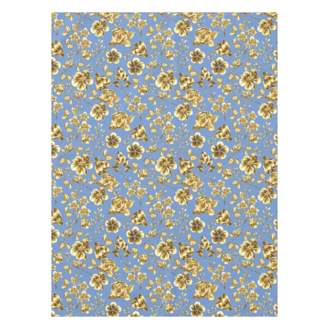 Mantel Patrón de flores doradas B01 LBlue BG (Anverso)