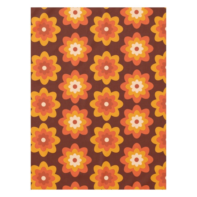 Mantel Patrón de flores naranja boho hippie retro groovy  (Anverso)