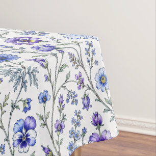 Mantel Patrón de flores silvestres acuarela púrpura azul