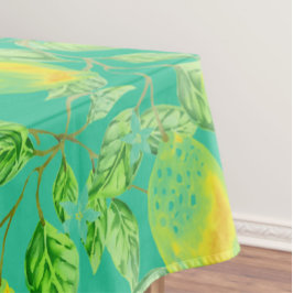 Mantel Patrón de fruta de limón cosecha turquesa amarilla