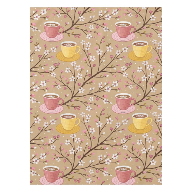 Mantel Patrón de funda de café Flor de Cerezo (4) (Anverso)