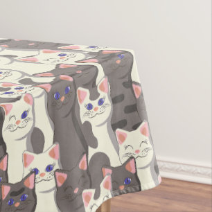 Mantel Patrón de gatos blancos y grises
