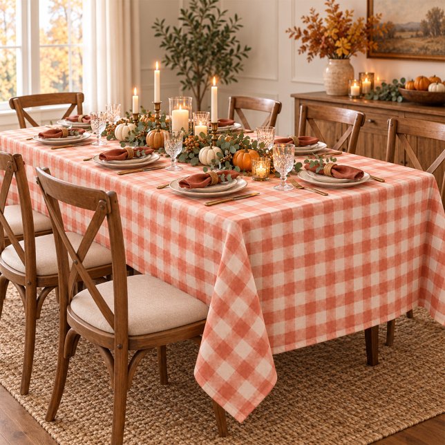 Mantel Patrón de Gingham Clásico de Naranja Simple (Cozy orange gingham brings timeless farmhouse charm to everyday meals and fall gatherings.)