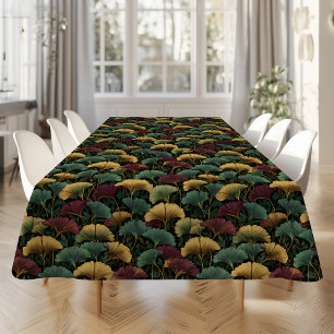 Mantel Patrón de Ginkgo Burgundy Verde Azulado