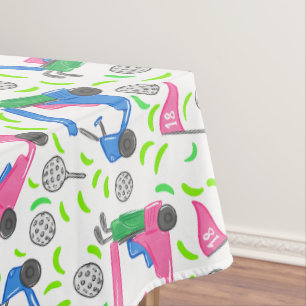 Mantel Patrón de Golf Preppy Golf Carts Rosa Azul
