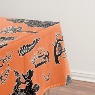 Mantel Patrón de Halloween naranja y Vintage Negro