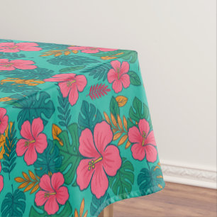 Mantel Patrón de Hibisco Tropical y Hoja de Palma