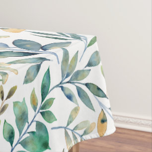 Mantel Patrón de hoja verde y amarillo de acuarela fresca