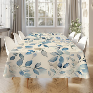 Mantel Patrón de Hojas de Acuarela Azul Beige Crema