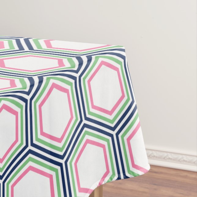 Mantel Patrón de Honeycomb verde rosa azul moderno (In Situ)