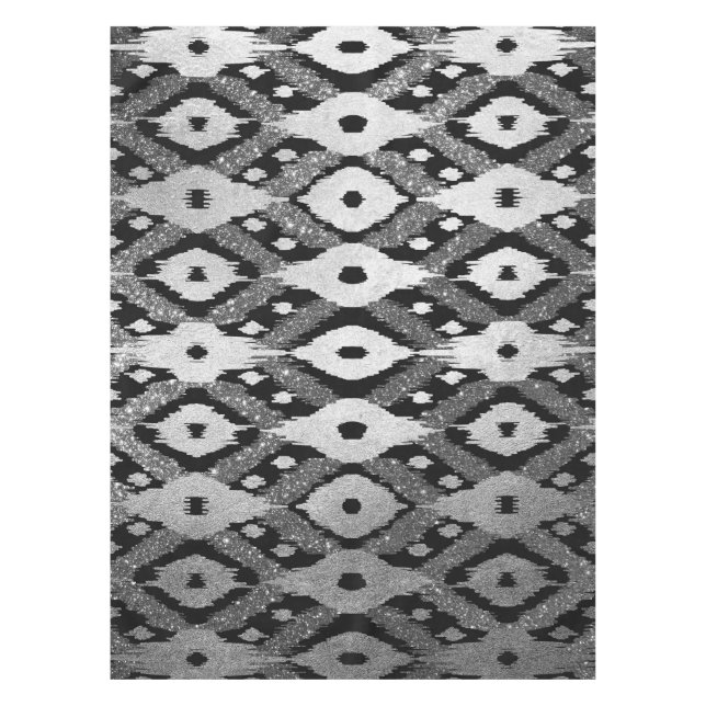 Mantel Patrón de Ikat Purpurina negro plateado bohemio mo (Anverso)