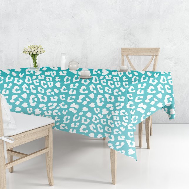 Mantel Patrón de impresión de leopardo de color turquesa (Turquoise Leopard Print Pattern Tablecloth by Looly Elzayat
)