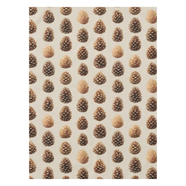 Mantel Patrón de invierno de cono de pino marrón rústico (Anverso)