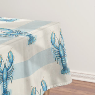 Mantel Patrón de langosta acuarela azul en raya costera